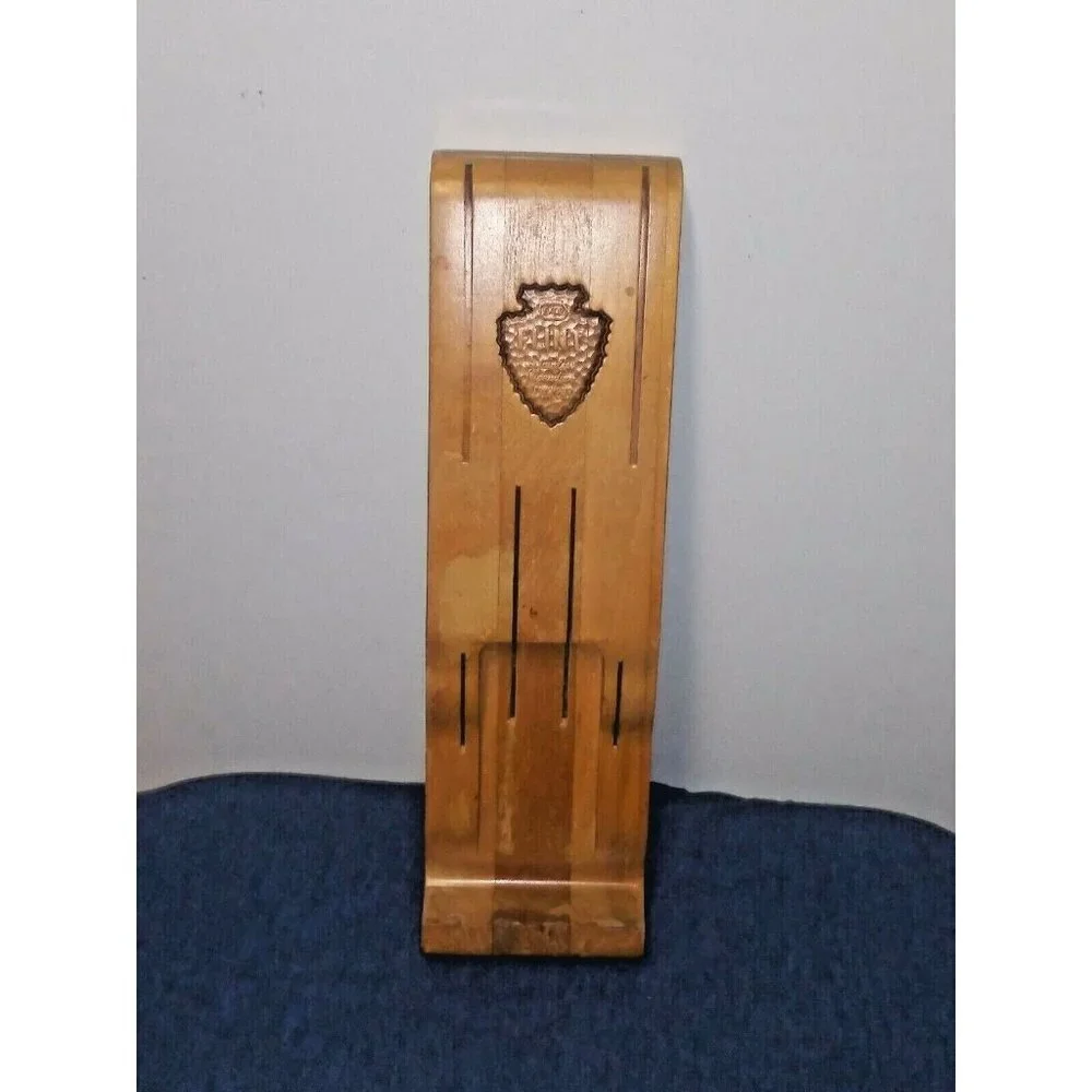 Vintage Wood Knife Holder RARE EKCO Flint Vanadium Stainless Nice condition